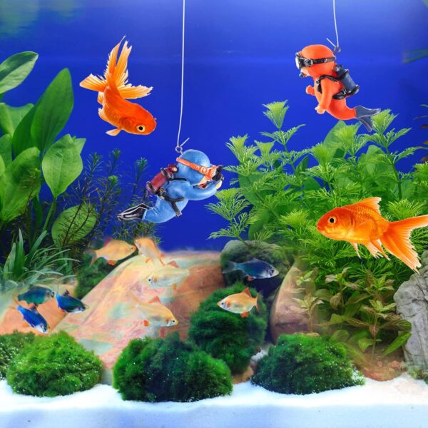 Bekecidi 2 Pcs Fish Tank Decorations Diver Decorative Ornament Floating Pendant for Creative Fish Tank Accessories, Aquarium Decorations, Marine Landscaping(Blue+Orange) (MG002) - Image 7