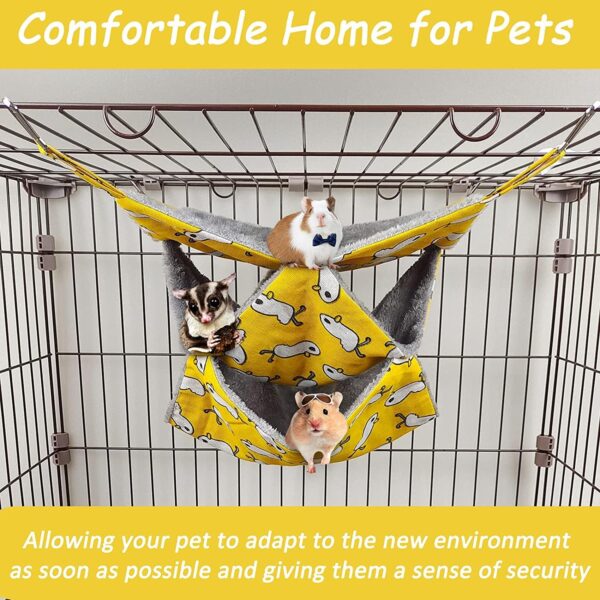 Pet Cage Hammock, 3-Layer Hamster Hanging Bed Plush Sugar Glider Cage Chinchilla Swing Nest Guinea Pig Nap Sack Warm Ferrets Hideout Accessories Toy for Small Animals Rat Rabbit Squirrel-M - Image 7