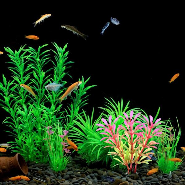 Vibury Aquarium Decoration Plants with Rockery View, 13pcs Green Aquarium Plants Plastic and Aquarium Mountain Reef Rock Cave Resin Fish Tank Ornament Decoration - Image 7