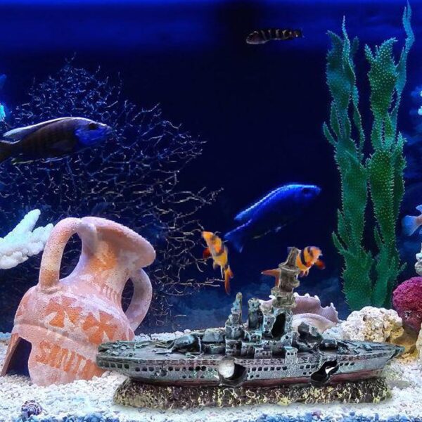 YOYIAG Fish Tank Aquarium Shipwreck Decoration Resin Aquarium Sunken Ship Ornament Fish Tank Aquarium Shipwreck Decoration Fish Tank Accessory, Simulation Shipwreck Ornament for Aquarium, Fish Tank - Image 4
