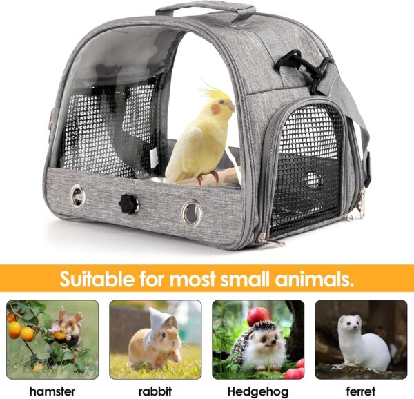 Bird Travel Carrier with Perch Parakeet Backpack Carriers with Stainless Steel Plate Portable Pet Carrier Bag for Bird Cage Accessories Transparent Travel Carrier Cage for Budgie Conure Cockatiel - Image 2