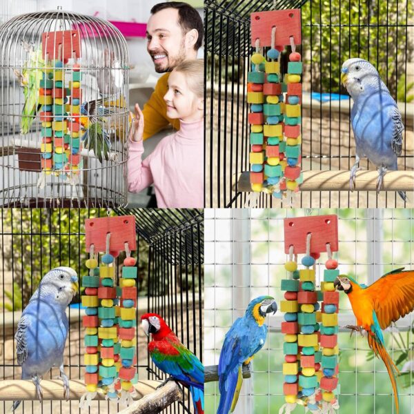 MQUPIN Newest Bird Chewing Parrot Toys,Parakeet Cage Bite Toys,Hanging Chewing Multicolored Wooden Blocks Tearing Budgie Toys for Small Parrots Cockatiels African Grey Parrot Toys(Colorful) - Image 7