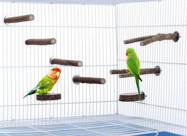 Mogokoyo 8 PCS Natural Wood Bird Perch Birdcage Stand Wooden Parrot Perch Stand Perch Platform Cage Accessories for Parrotlets Budgies Cockatiels Parakeets Lovebirds - Image 2
