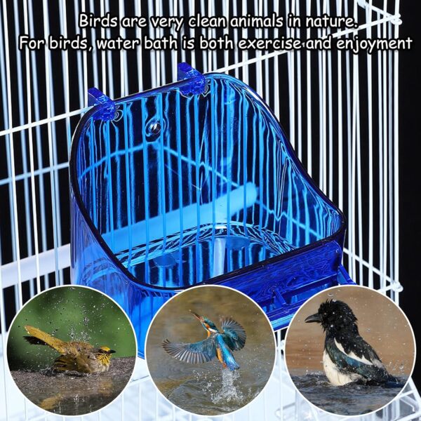Bird Bath for Cage Bird Bath Box Bird Bath Tub Bird Box Parrot Bath Tub Shower Box Bird Cage Accessory Supplies for Little Bird Canary Budgerigar Parrots Crested Myna Cockatiel Lovebird Blue (blue) - Image 3