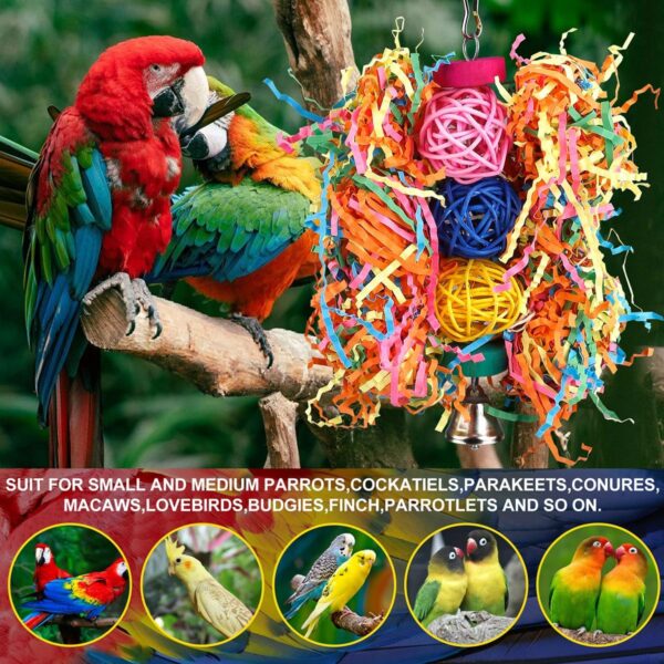 Bird Toys Bird Rope Perch with Bell Colorful Bird Chewing Shredding Foraging Toys Parakeet Toy Parrot Swing Climbing Standing Hanging Toys Bird Cage Accessories for Conure Cockatiel Budgies Lovebird - Image 4