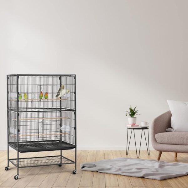 Yaheetech 132cm Large Parrot Bird Cage for Cockatiel Lovebird Durable Frame With Perch Stand and Wheels Black - Image 2