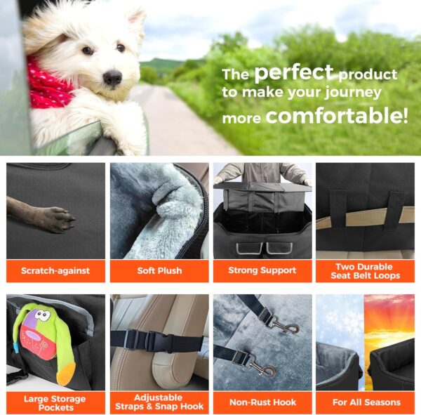 Babenest Dog Booster Car Seat, Large Size Pet Booster for Medium Sized Dogs Cats with Seat Belt, Washable Puppy Travel Car Seat Protector with Storage Pocket for Back Seat, Black - Image 2