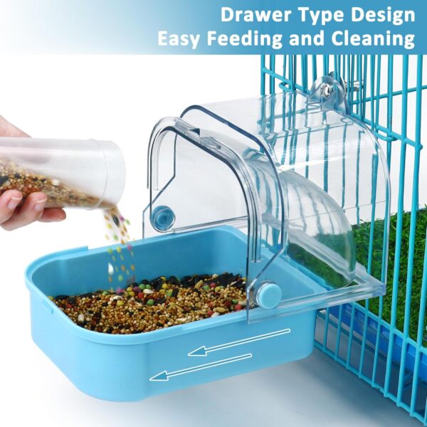 Large Bird Bath for Cage Drawer Style Bird Tub Water Bowl Shower Food Feeder Tray Bird Bathing Tub Budgie Toys Birdcages Accessory for Bird Parrots Parakeets Cockatiel Lovebirds Canary (Blue) - Image 7