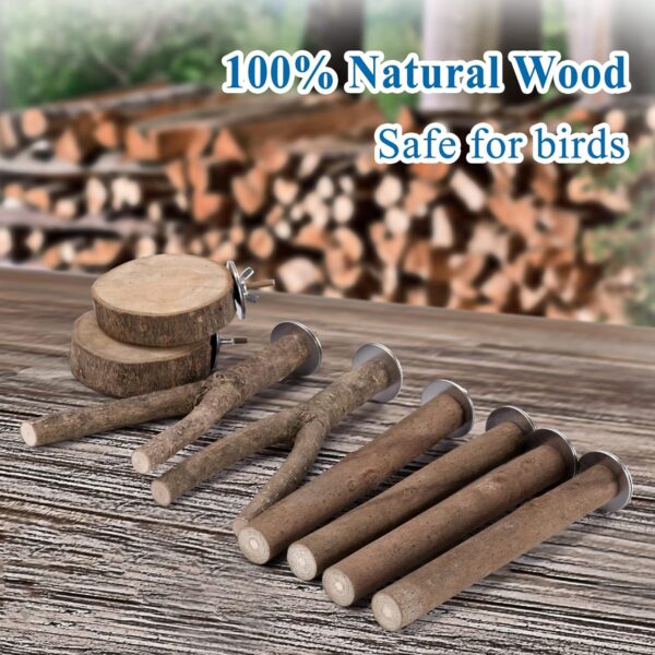 Mogokoyo 8 PCS Natural Wood Bird Perch Birdcage Stand Wooden Parrot Perch Stand Perch Platform Cage Accessories for Parrotlets Budgies Cockatiels Parakeets Lovebirds - Image 3