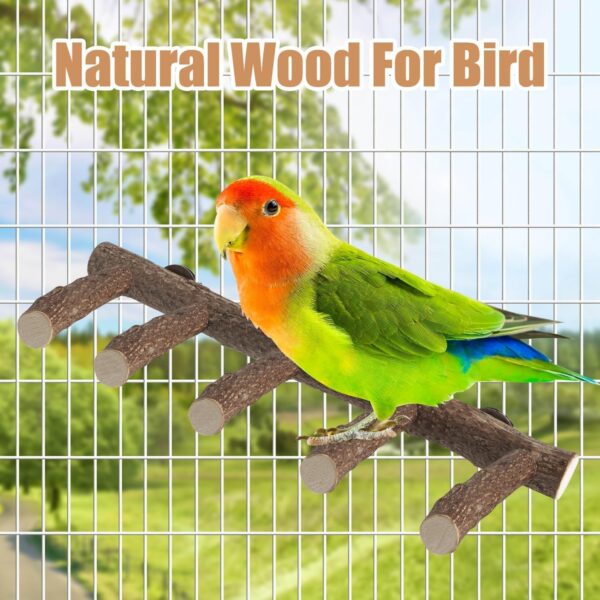 Parrot Wood Stand for Cage, 12.2Inch Length Parrot Wood Perch, Natural Bird Cage Ladder for Small Medium Parrot, Conures, Hamster, Parakeets, Cockatiels - Image 3