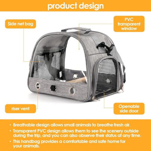 Bird Travel Carrier with Perch Parakeet Backpack Carriers with Stainless Steel Plate Portable Pet Carrier Bag for Bird Cage Accessories Transparent Travel Carrier Cage for Budgie Conure Cockatiel - Image 5
