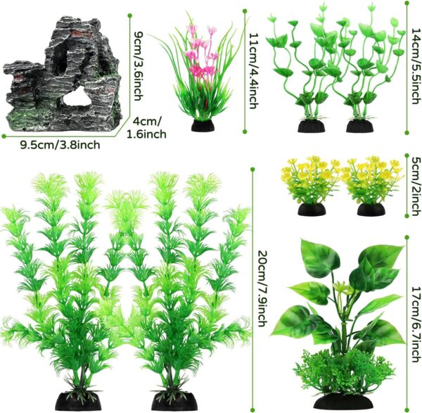 Fish Tank Accessories Artificial Plants, QUOZUO 9pcs Green Aquarium Decorations Plants and Cave Rock Decor Set, Aquarium Decor Plastic Plants - Image 6