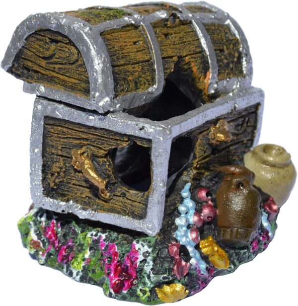 Supa Treasure Chest Aquarium/Fish Tank Ornament, Realistic Detail, Resin, Multi-Coloured, Dimensions: Approx 6cm(L) x 7.5cm(W) x 6.5cm(H) - Image 3