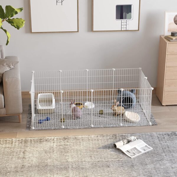 C&AHOME Pet Playpen, Small Animals Supplies, 12 Panels Exercise Playpens Cage, C Grids Portable Yard Fence Indoor, Ideal for Guinea Pigs, Pet Products, DIY Metal Yard Fence, 12" × 15" White UPPM3412W - Image 4