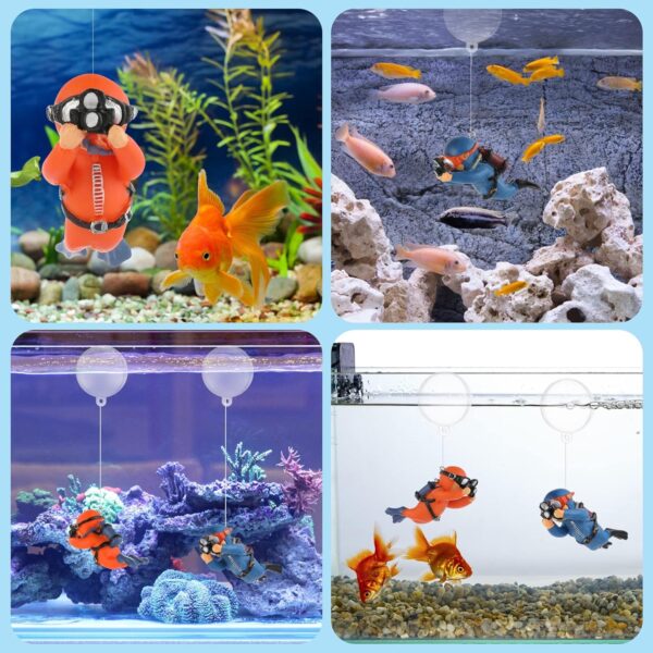 cobee Diver Aquarium Decorations, 2PCS Floating Fish Tank Decor Aquarium Diver with Floating Device Diver Figurines Cartoon Aquarium Ornament Fish Playmate Fish Tank Accessories - Image 7