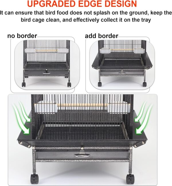 THCSY Bird Cage, Large Luxury Parrot Cage, 39.9'' Portable home Bird Carrier Cage with Rolling Stand, Standing Pole, Feeder, Toy Accessories, for Parakeets and African Grey Parrot (Color : Black-B2) - Image 5