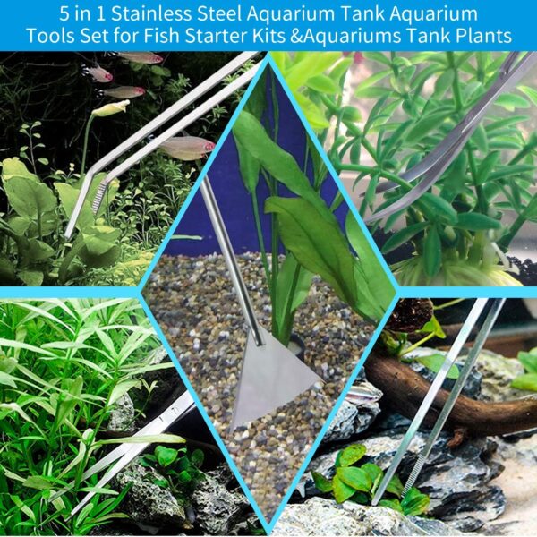 PETTOM Aquascaping Tool Set - Aquatic Plant Tweezer Scissor Substrate Spatula Aquarium Scraper 5 in 1 Stainless Steel Fish Tank Starter Kit & Aquarium Tank Plant Kit - Image 7