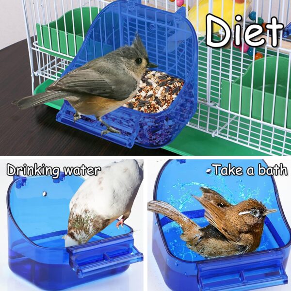 Bird Bath for Cage Bird Bath Box Bird Bath Tub Bird Box Parrot Bath Tub Shower Box Bird Cage Accessory Supplies for Little Bird Canary Budgerigar Parrots Crested Myna Cockatiel Lovebird Blue (blue) - Image 4