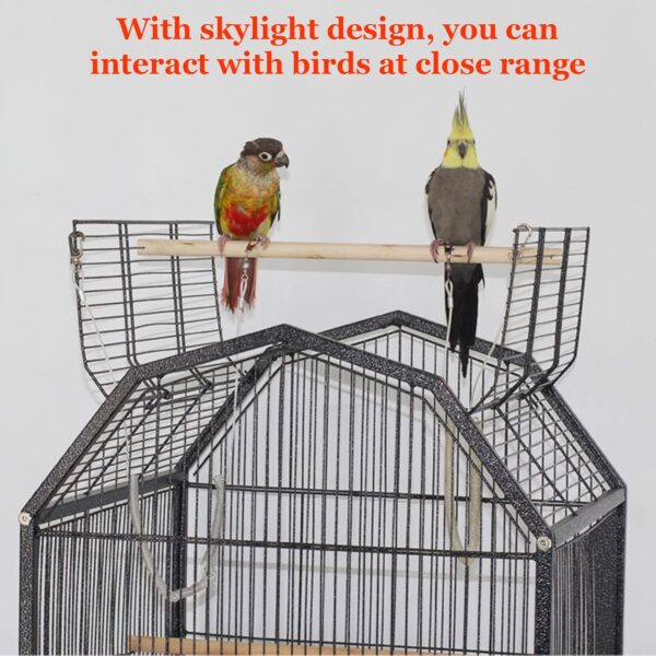 THCSY Bird Cage, Large Luxury Parrot Cage, 39.9'' Portable home Bird Carrier Cage with Rolling Stand, Standing Pole, Feeder, Toy Accessories, for Parakeets and African Grey Parrot (Color : Black-B2) - Image 2