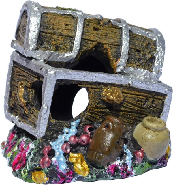 Supa Treasure Chest Aquarium/Fish Tank Ornament, Realistic Detail, Resin, Multi-Coloured, Dimensions: Approx 6cm(L) x 7.5cm(W) x 6.5cm(H) - Image 9