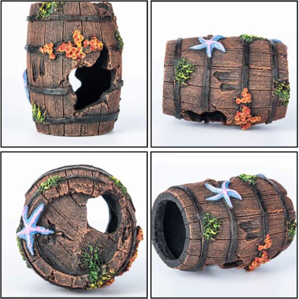 FuninCrea Fish Tank Cave Decor,Aquarium Broken Barrel Cave Decor, Fish Tank Mountain Cave Ornaments for Betta Fish Hiding Hole House Shelter (Brown) - Image 4