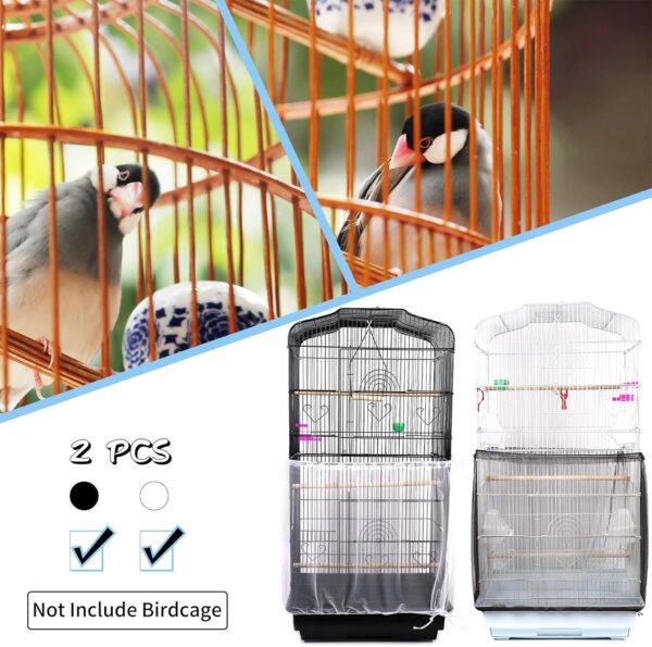 Mngren 2Pcs Bird Cage Cover, Adjustable Soft Airy Nylon Mesh Parrot Net, Universal Feather Seed Catcher, Birdcage Cover Skirt Sheer Guard for Round Square Bird Cages (White +Black) - Image 6