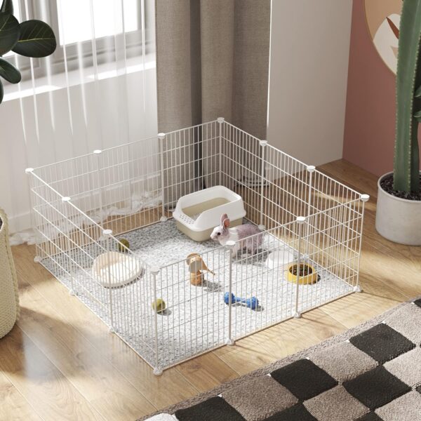 C&AHOME Pet Playpen, Small Animals Supplies, 12 Panels Exercise Playpens Cage, C Grids Portable Yard Fence Indoor, Ideal for Guinea Pigs, Pet Products, DIY Metal Yard Fence, 12" × 15" White UPPM3412W - Image 2