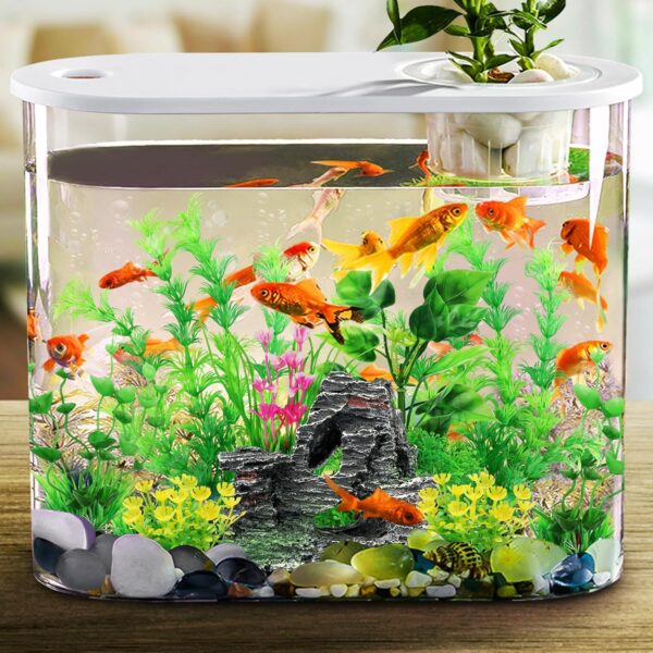 Fish Tank Accessories Artificial Plants, QUOZUO 9pcs Green Aquarium Decorations Plants and Cave Rock Decor Set, Aquarium Decor Plastic Plants - Image 4