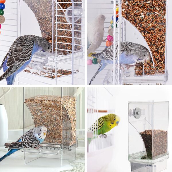 Automatic Bird Feeder, No Mess Bird Feeder, Transparent Acrylic Bird Cage Accessory, Double Compartment Hanging Seed Food Container for Budgerigar Cockatiel Finch Parakeets Canary Lovebirds - Image 7