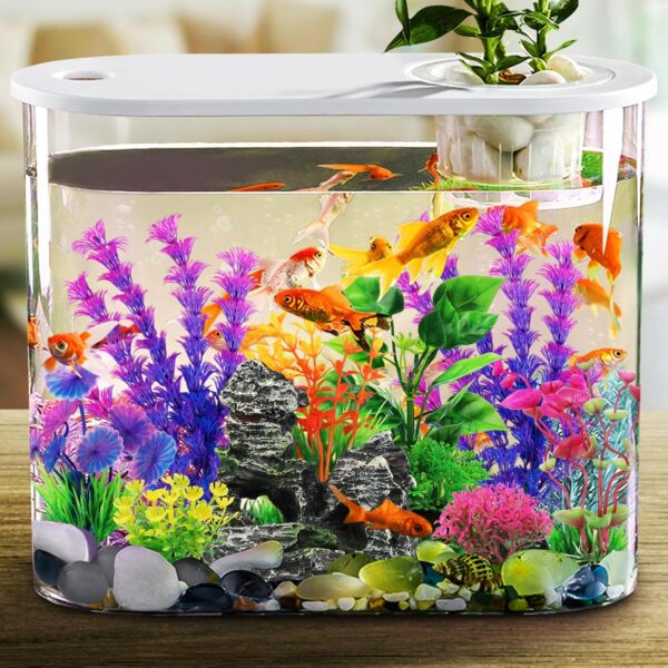 QUOZUO Fish Tank Accessories Artificial Plants, 9pcs Green Aquarium Decorations Plants and Cave Rock Decor Set, Aquarium Decor Plastic Plants - Image 4