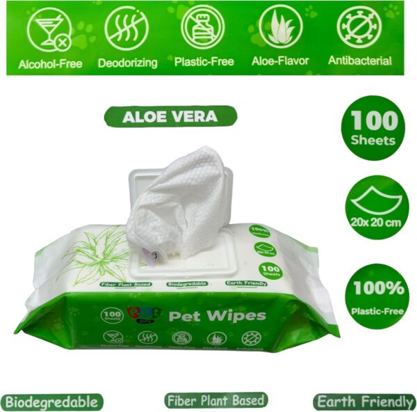 Pet Guru® Dogs & Cats 100% Plastic Free Biodegradable Multi-Purpose Cleaning Pet Wipes Fiber Plant Based Alcohal Free Pet Wipes (100 Wipes, Unscented) - Image 4