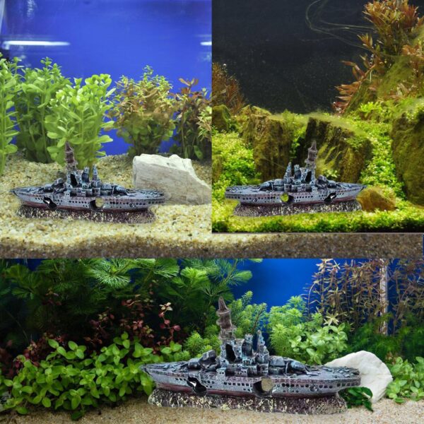 YOYIAG Fish Tank Aquarium Shipwreck Decoration Resin Aquarium Sunken Ship Ornament Fish Tank Aquarium Shipwreck Decoration Fish Tank Accessory, Simulation Shipwreck Ornament for Aquarium, Fish Tank - Image 7