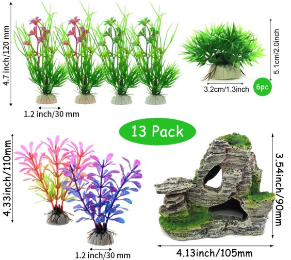 Vibury Aquarium Decoration Plants with Rockery View, 13pcs Green Aquarium Plants Plastic and Aquarium Mountain Reef Rock Cave Resin Fish Tank Ornament Decoration - Image 5
