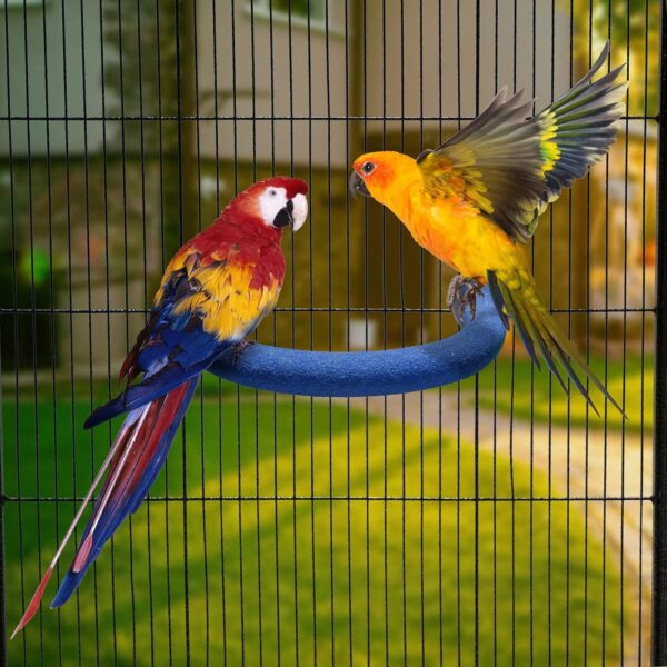 TeTupGa U Shape Parrot Perch Stand Pet Toy Bird Platform Sand Paw Grinding Clean Stick Cage Exercise Conure Budgie Cockatiel Accessories (Blue Small) - Image 2