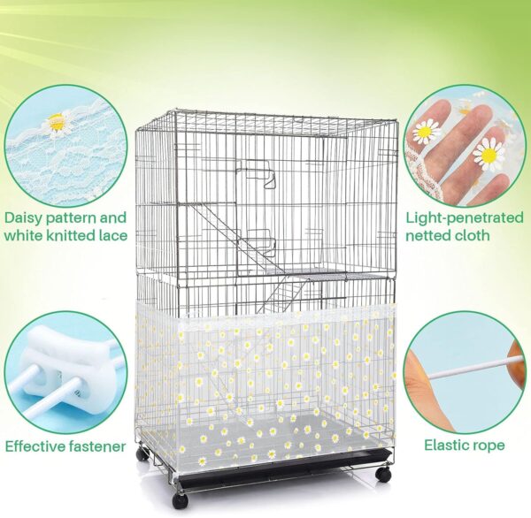 Shappy Large Bird Cage Cover Bird Cage Seed Catcher Bird Cage Liner Netting Bird Cage Accessories Skirt Guard Birdcage,adjustable Nylon Mesh Net for Parrot Parakeet Macaw(White Daisy, X-Large) - Image 3