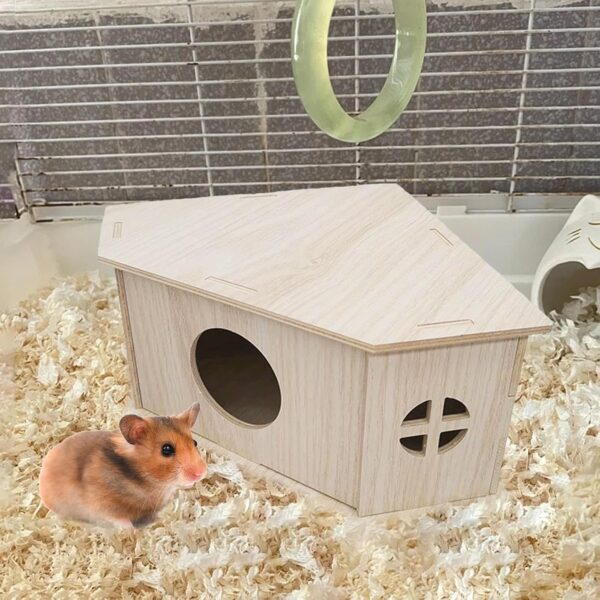 Gomice Hamster Habitat Hut - Small Animal Habitat | Hamster House, Wooden Playground Hide Hut, Hamster Habitat Cage Natural Wooden Pet Supplies for Gerbils, Rabbits, Guinea Pigs - Image 2
