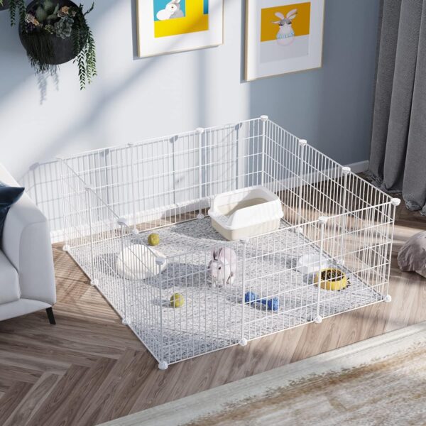 C&AHOME Pet Playpen, Small Animals Supplies, 12 Panels Exercise Playpens Cage, C Grids Portable Yard Fence Indoor, Ideal for Guinea Pigs, Pet Products, DIY Metal Yard Fence, 12" × 15" White UPPM3412W - Image 3