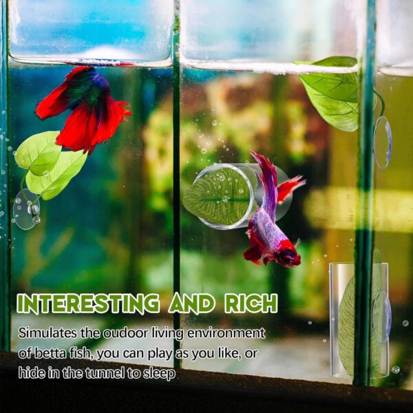 Juexica 6 Pcs Betta Fish Acrylic Tube Tunnel Hollow Betta Fish Cave with Betta Fish Leaf Pad Betta Fish Tank Accessories for Aquarium Decor Fish Tank Accessories Decorations Shrimp Hideout Design Tube - Image 5