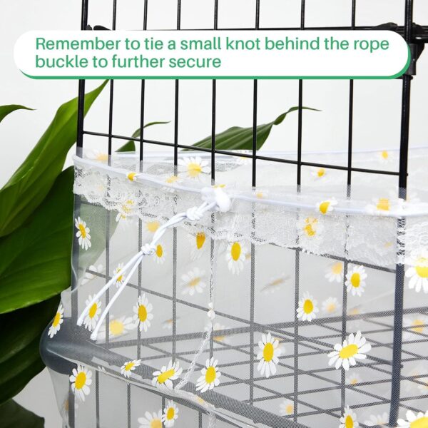 Shappy Large Bird Cage Cover Bird Cage Seed Catcher Bird Cage Liner Netting Bird Cage Accessories Skirt Guard Birdcage,adjustable Nylon Mesh Net for Parrot Parakeet Macaw(White Daisy, X-Large) - Image 5