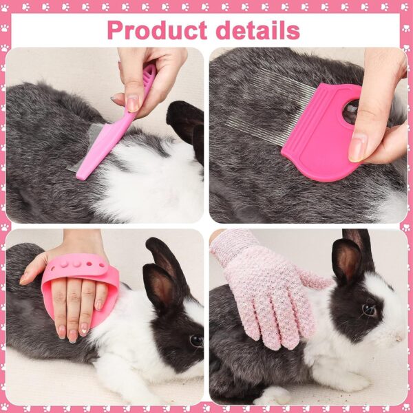 8 Pcs Small Animal Pink Grooming Kit, Rabbit Grooming Kit with Pet Nail Clipper and File, Flea Comb, Pet Shampoo Bath Brush, Pet Shedding Slicker Brush, Bath Massage Glove, Cleaning Comb - Image 4
