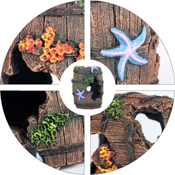 FuninCrea Fish Tank Cave Decor,Aquarium Broken Barrel Cave Decor, Fish Tank Mountain Cave Ornaments for Betta Fish Hiding Hole House Shelter (Brown) - Image 3