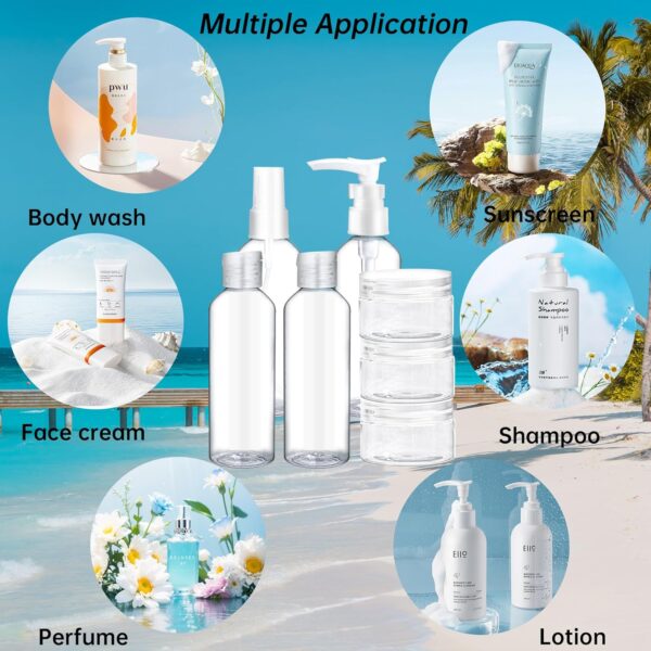 Roosea 11 Pcs Travel Bottles for Toiletries 100ml Travel Containers for Toiletries Clear Travel Bottles Set Refillable Empty Cosmetic Bottles for Travel Makeup with Labels and Storage Bag - Image 4