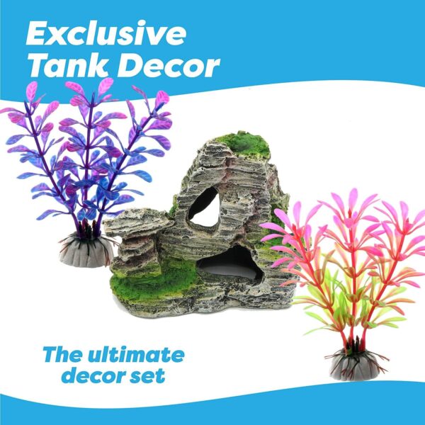 Vibury Aquarium Decoration Plants with Rockery View, 13pcs Green Aquarium Plants Plastic and Aquarium Mountain Reef Rock Cave Resin Fish Tank Ornament Decoration - Image 2
