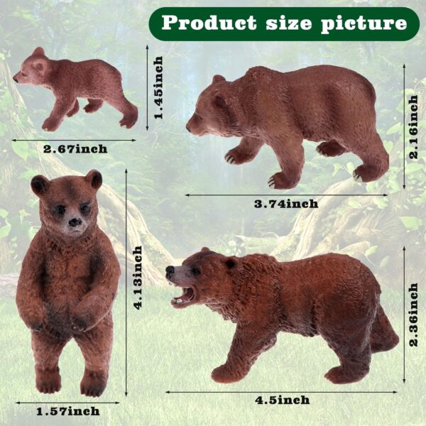 4 Pack Realistic Bear Figurines Toys Plastic Forest Animal Brown Bear Family Figures Educational Learning Playset Small Brown Bear Toys Miniature Woodland Creature Party Supplies Cake Toppers - Image 2