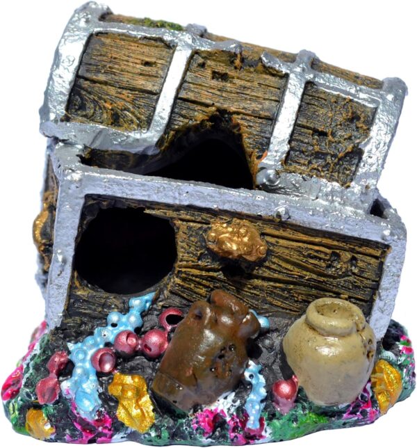 Supa Treasure Chest Aquarium/Fish Tank Ornament, Realistic Detail, Resin, Multi-Coloured, Dimensions: Approx 6cm(L) x 7.5cm(W) x 6.5cm(H) - Image 5