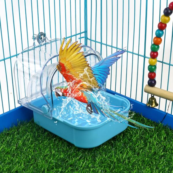 Large Bird Bath for Cage Drawer Style Bird Tub Water Bowl Shower Food Feeder Tray Bird Bathing Tub Budgie Toys Birdcages Accessory for Bird Parrots Parakeets Cockatiel Lovebirds Canary (Blue) - Image 4