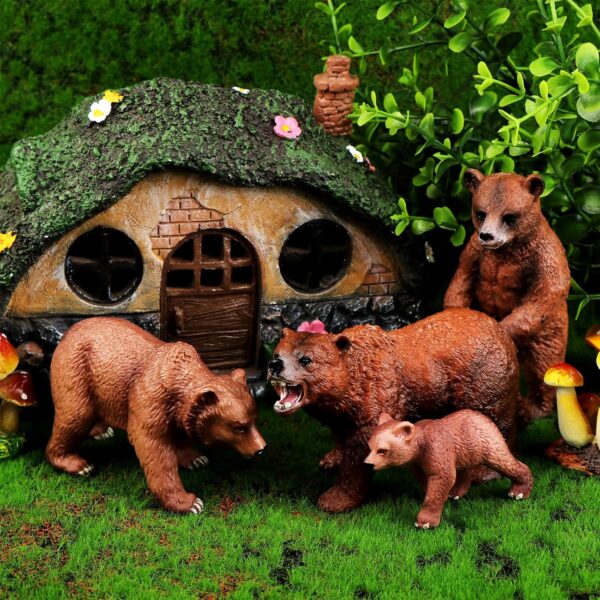 4 Pack Realistic Bear Figurines Toys Plastic Forest Animal Brown Bear Family Figures Educational Learning Playset Small Brown Bear Toys Miniature Woodland Creature Party Supplies Cake Toppers - Image 4