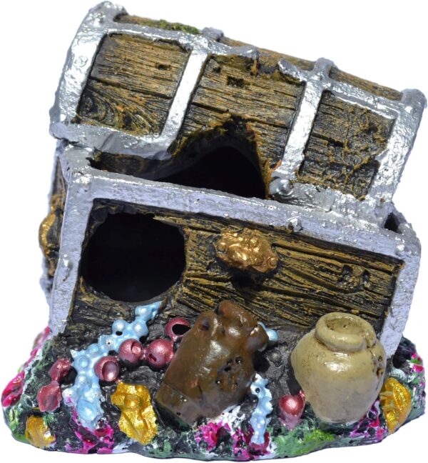 Supa Treasure Chest Aquarium/Fish Tank Ornament, Realistic Detail, Resin, Multi-Coloured, Dimensions: Approx 6cm(L) x 7.5cm(W) x 6.5cm(H) - Image 7