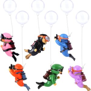 AIEX Fish Tank Diver Decorations, 6 Pcs floating Fish Tank Decoration Floating Aquarium Accessories Aquarium Diver Ornament with Floating Balls Cute Little Diver Aquarium Decoration