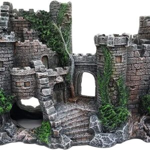 ANCLLO Aquarium Medieval Resin Castle Decorations - Fish Tank Landscape Ornament Decoration Accessories, Castle Shelter for Aquarium Reptile Betta Fish